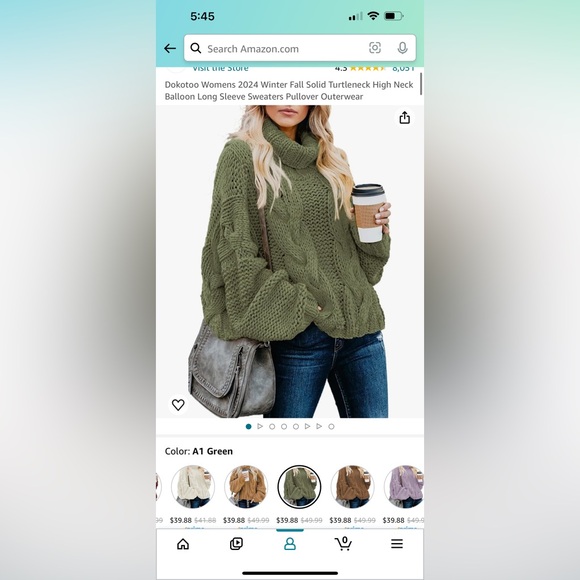 Amazon Women’s Olive Green Turtleneck Sweater Size Medium - Picture 2 of 2